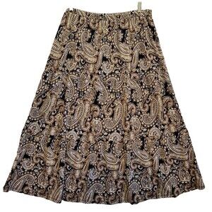 Tacera Maxi Skirt XL Brown Paisley Office Travel Bohemian Pullon Hippie